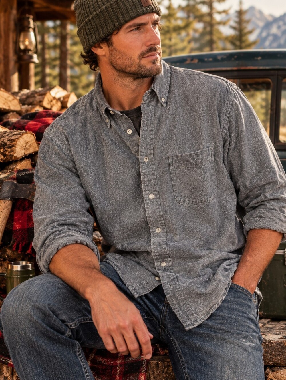 Eddie Bauer Men's Grey Cotton Flannel Button Down Shirt - Tall Medium